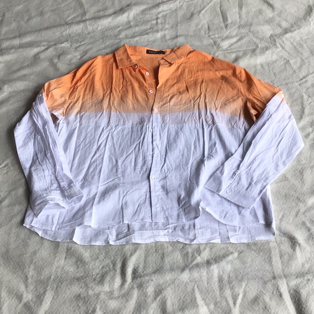Incerun, women’s orange/white shirt. Sz 5XL